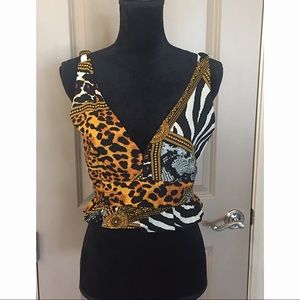 Animal Print Crop Top Plunging Neckline